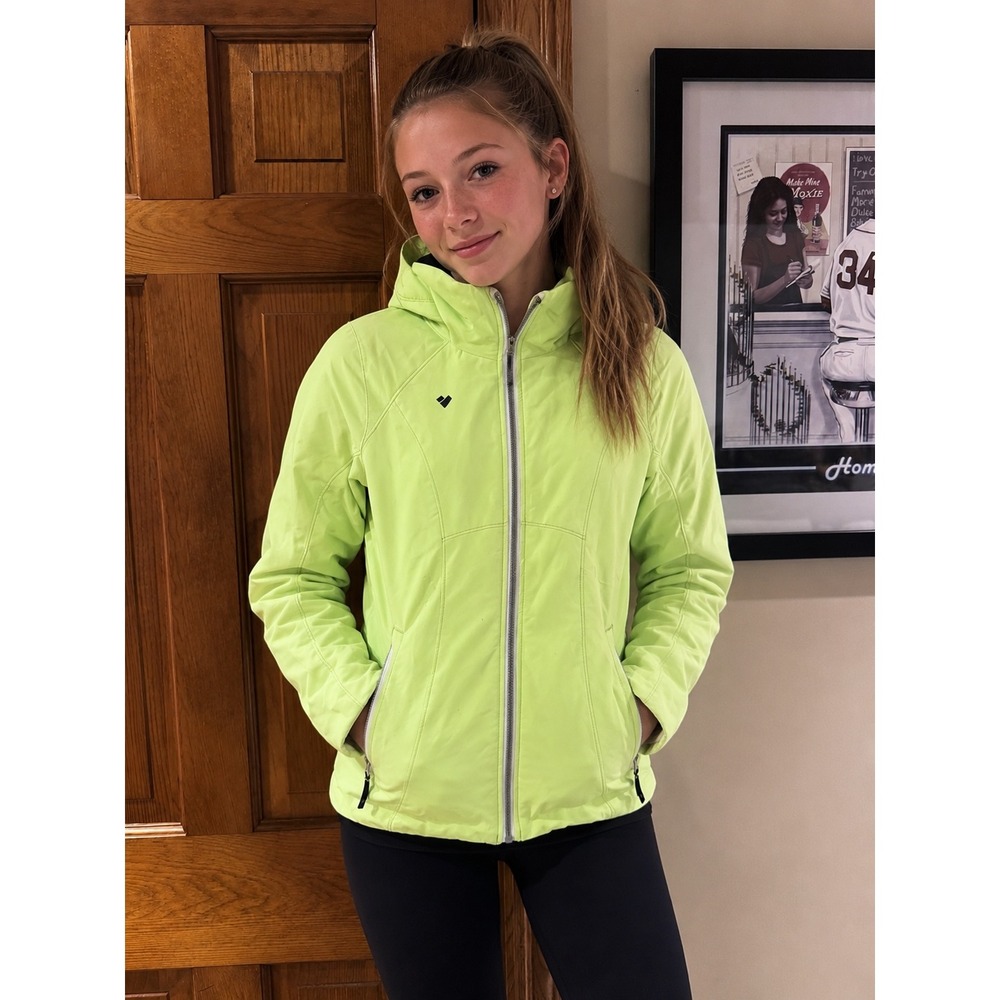 Obermeyer Teen Girls Ski Jacket Lime Green Insulated Hooded Winter Coat L‎ 14-16